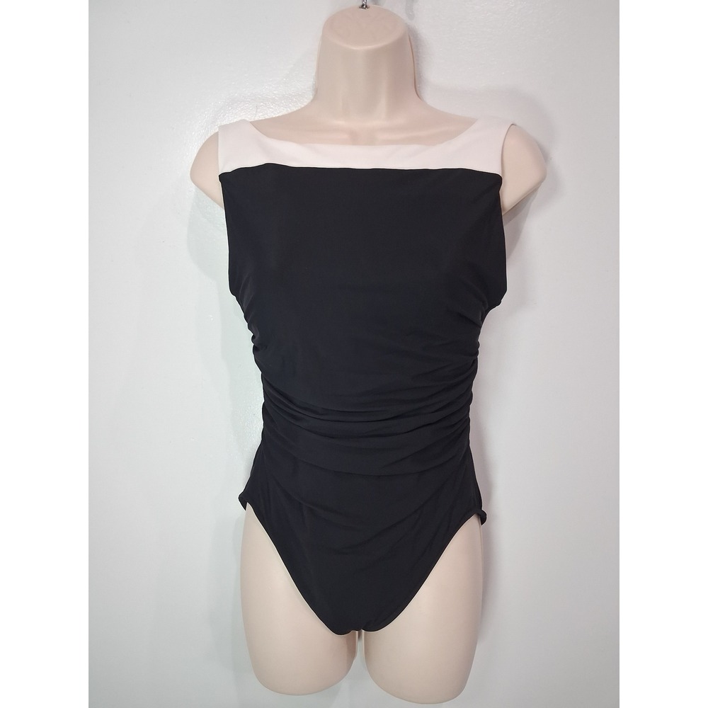 Miraclesuit Regatta Colorblock One Piece Swimsuit Black White Ruched Size 12